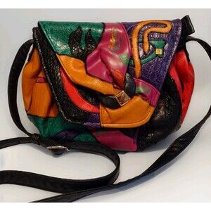 Vintage 80s NAS BAG Shoulder Bag / Crossbody Bag Patchwork Multicolor
